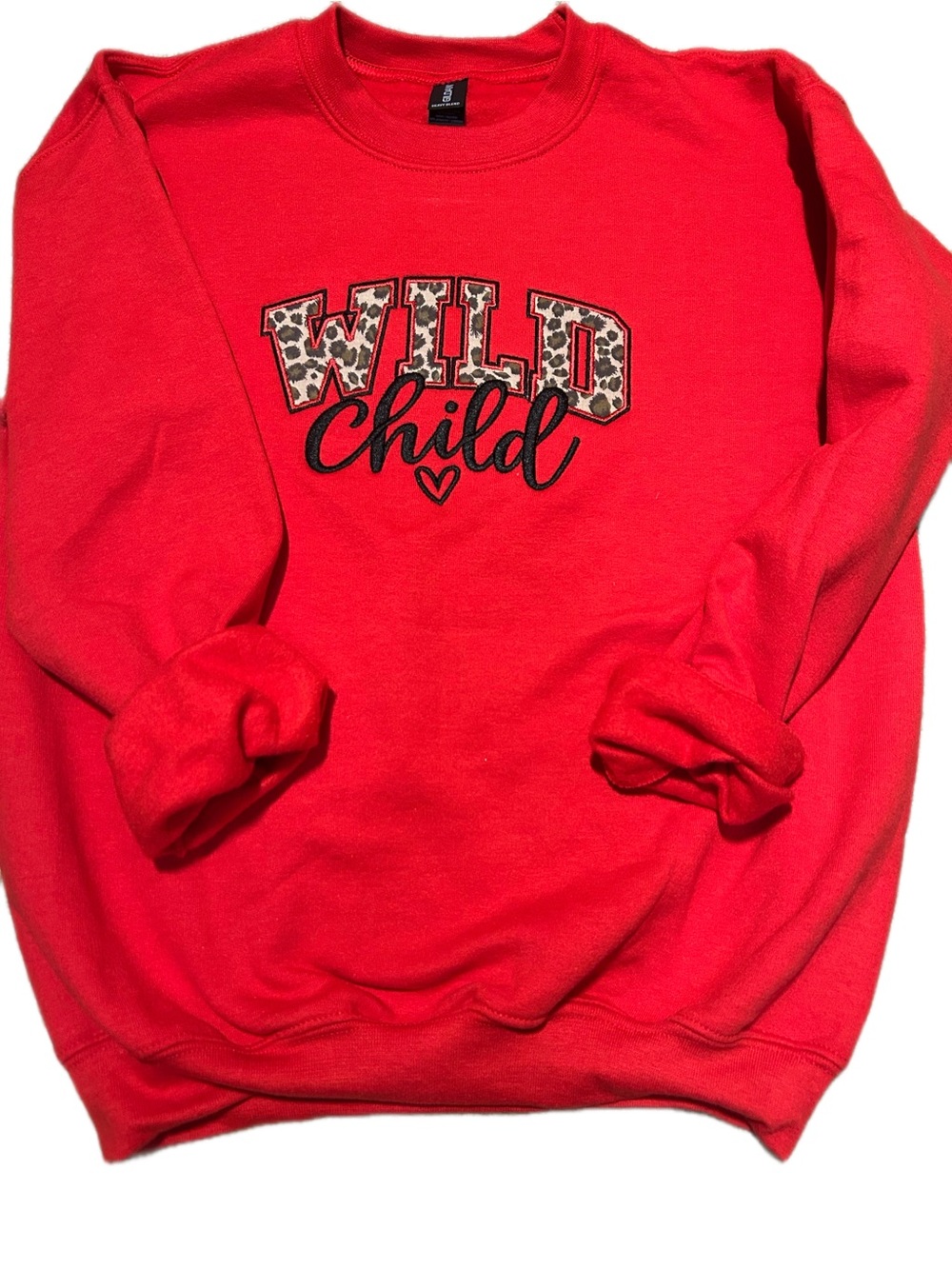 Gildan Red Kids Sweatshirt with Leopard "Wild Child" Graphic